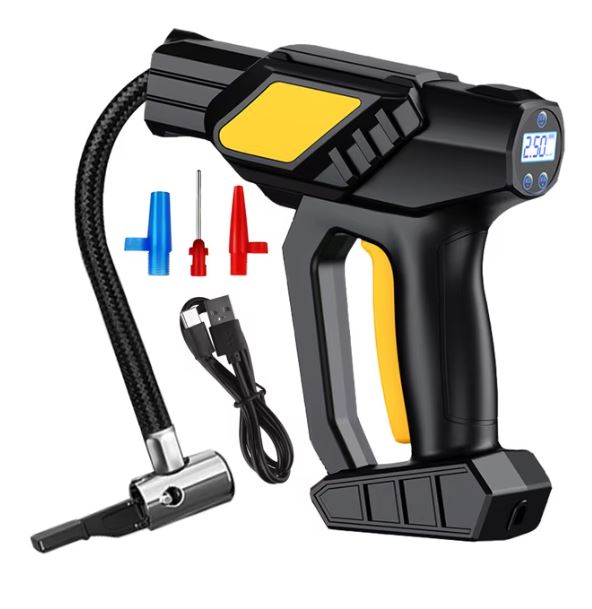 Bärbar handhållen digital bilpump med LED-ljus och förinställt däcktryck