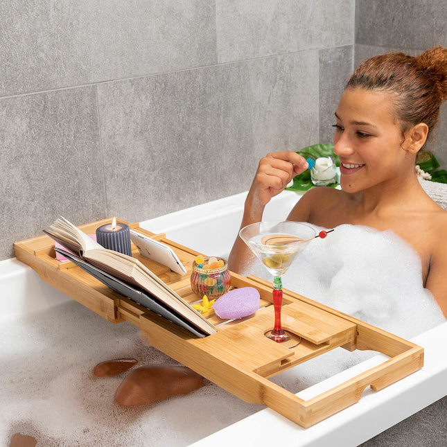 InnovaGoods bambu badkarsbricka utdragbar bricka