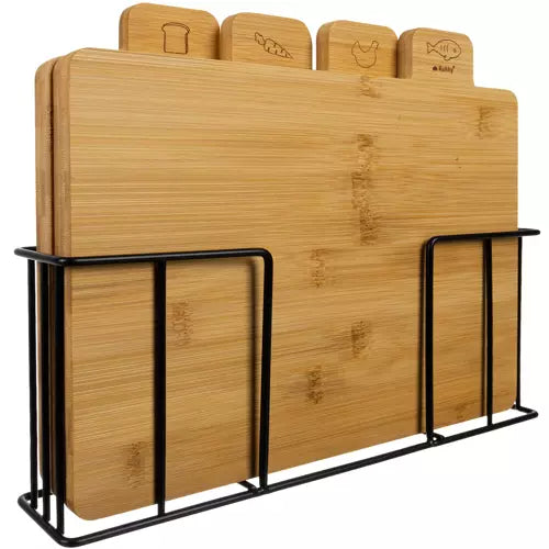 Bambu skärbräda Set med 4 delar + hållare 