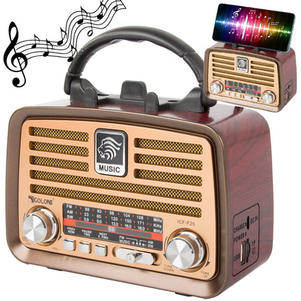 Bärbar retroradio med FM/AM, Bluetooth och USB-laddning