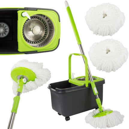 Roterande mopp med 360° dispenserhink och 2 mikrofiberkuddar