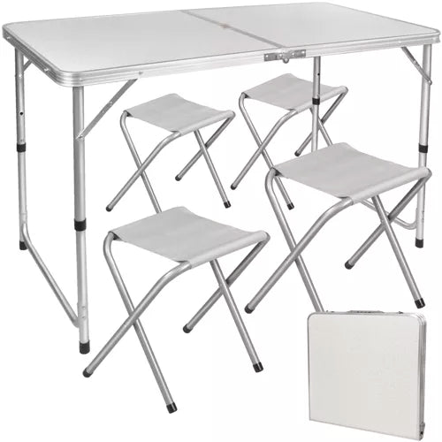 Campingset med justerbart bord och 4 stolar 